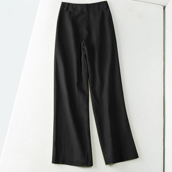 Laura | Women's Linen Blend Mid Rise Wide Leg Pants