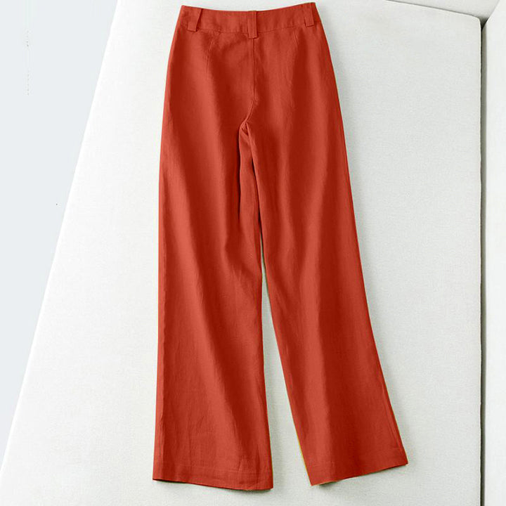 Laura | Women's Linen Blend Mid Rise Wide Leg Pants