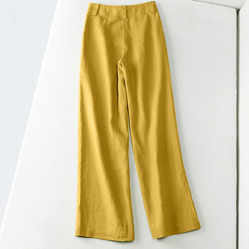 Laura | Women's Linen Blend Mid Rise Wide Leg Pants