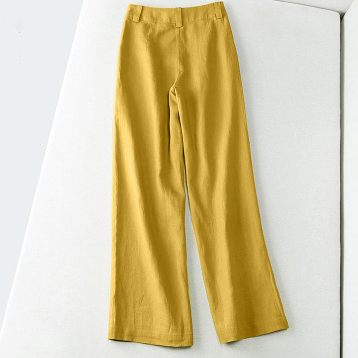 Laura | Women's Linen Blend Mid Rise Wide Leg Pants