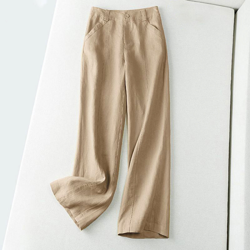 Laura | Women's Linen Blend Mid Rise Wide Leg Pants