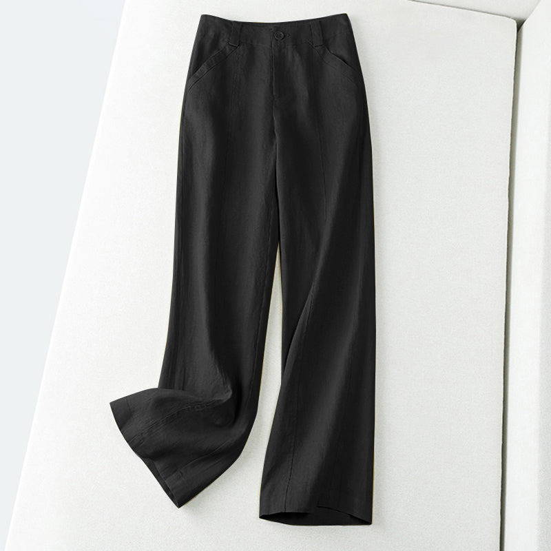 Laura | Women's Linen Blend Mid Rise Wide Leg Pants