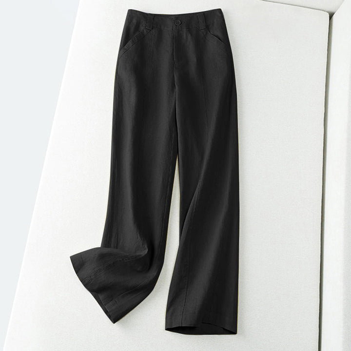 Laura | Women's Linen Blend Mid Rise Wide Leg Pants