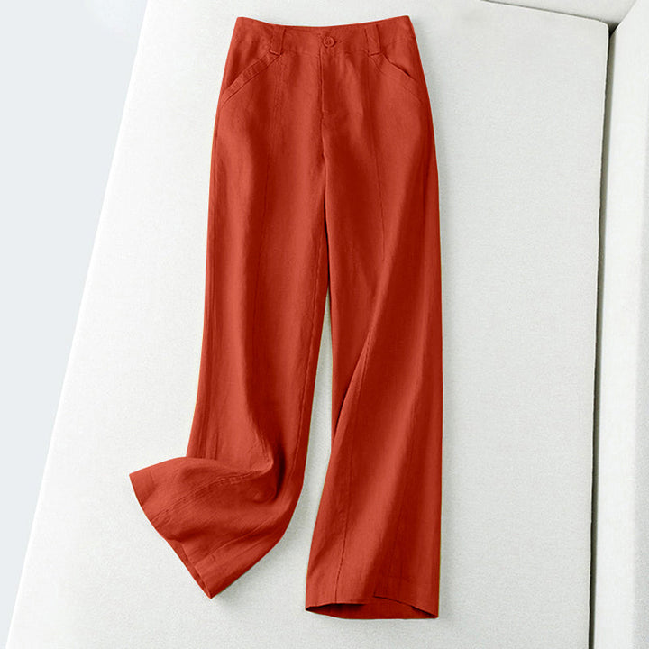 Laura | Women's Linen Blend Mid Rise Wide Leg Pants
