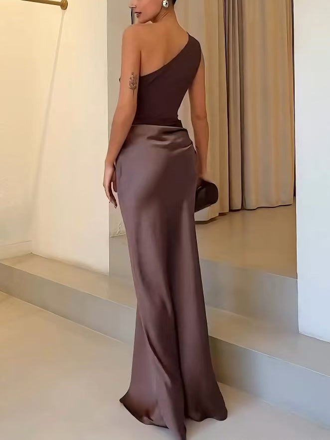 Corvassa | Women's One Shoulder Pleated Maxi Dress