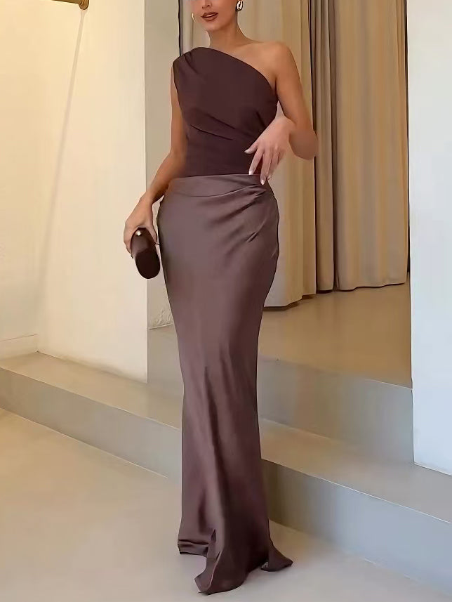 Corvassa | Women's One Shoulder Pleated Maxi Dress