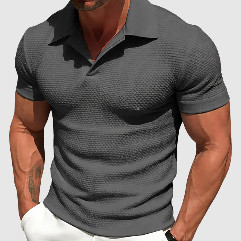Edvaren | Men's Textured Slim Fit Short Sleeve Polo