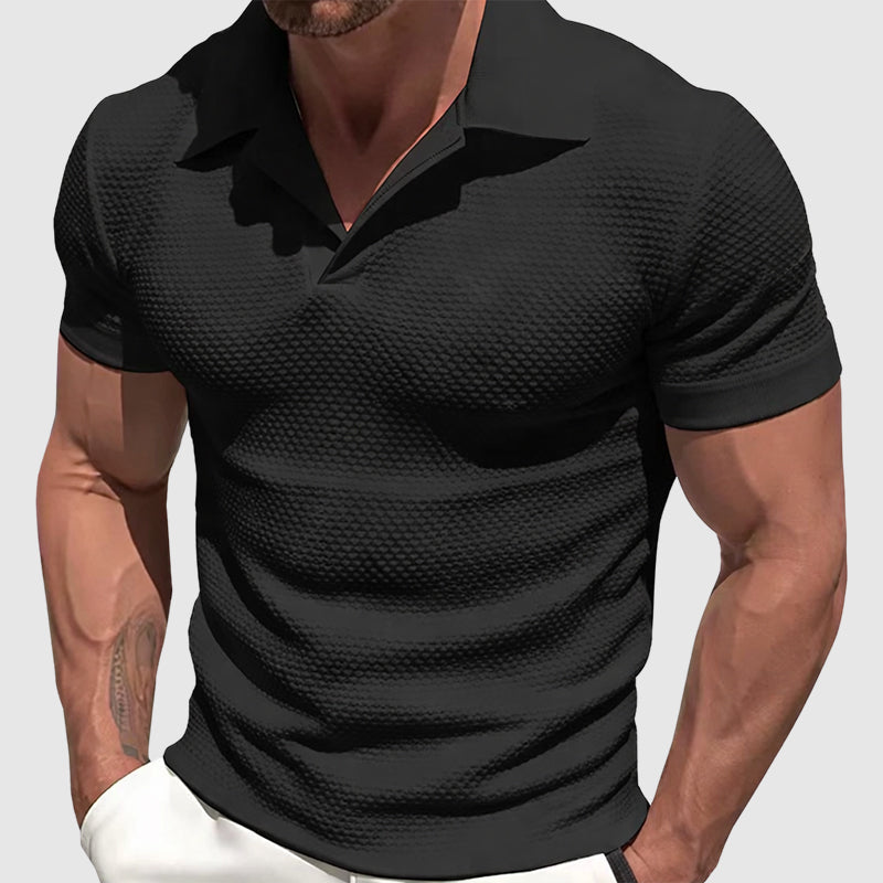 Edvaren | Men's Textured Slim Fit Short Sleeve Polo