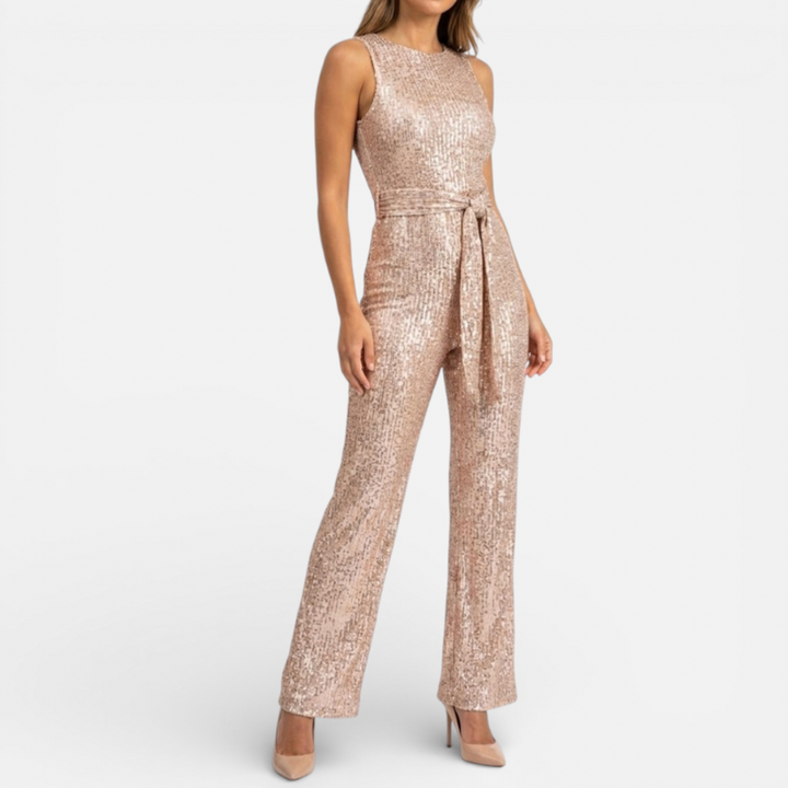Women's Glitter Jumpsuit With Belt