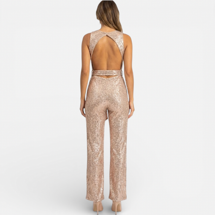 Women's Glitter Jumpsuit With Belt