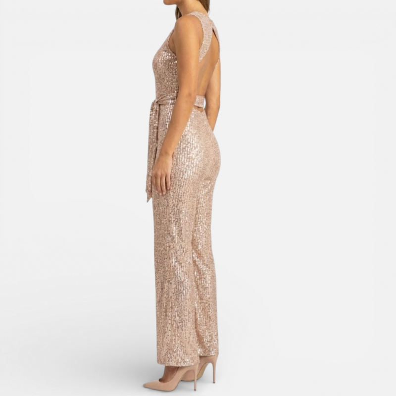 Women's Glitter Jumpsuit With Belt