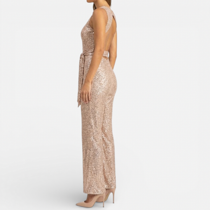 Women's Glitter Jumpsuit With Belt