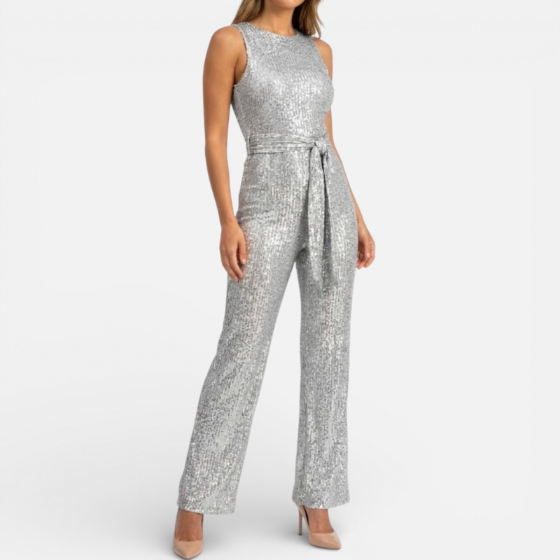 Women's Glitter Jumpsuit With Belt