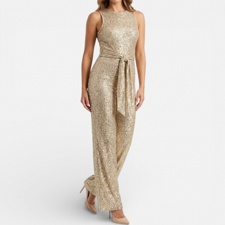 Women's Glitter Jumpsuit With Belt