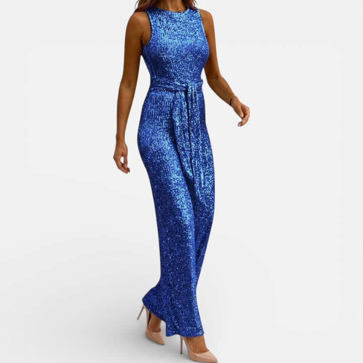 Women's Glitter Jumpsuit With Belt