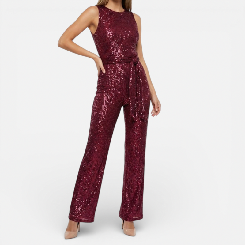 Women's Glitter Jumpsuit With Belt