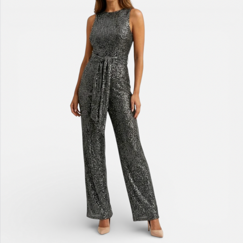 Women's Glitter Jumpsuit With Belt