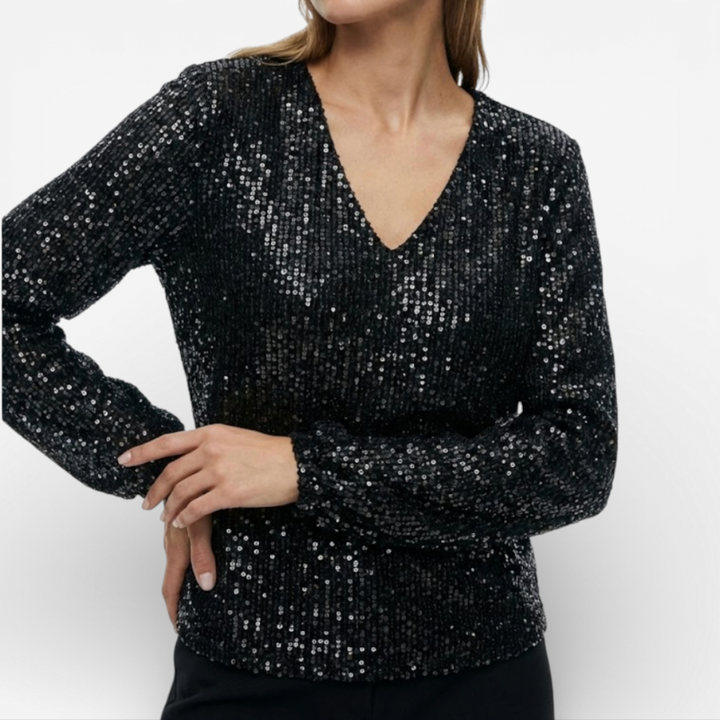 Women's Glitter Blouse With V Neck