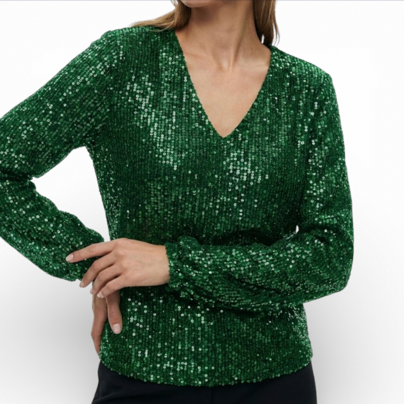 Women's Glitter Blouse With V Neck