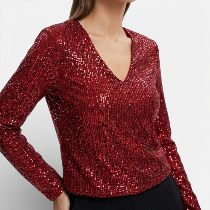 Women's Glitter Blouse With V Neck
