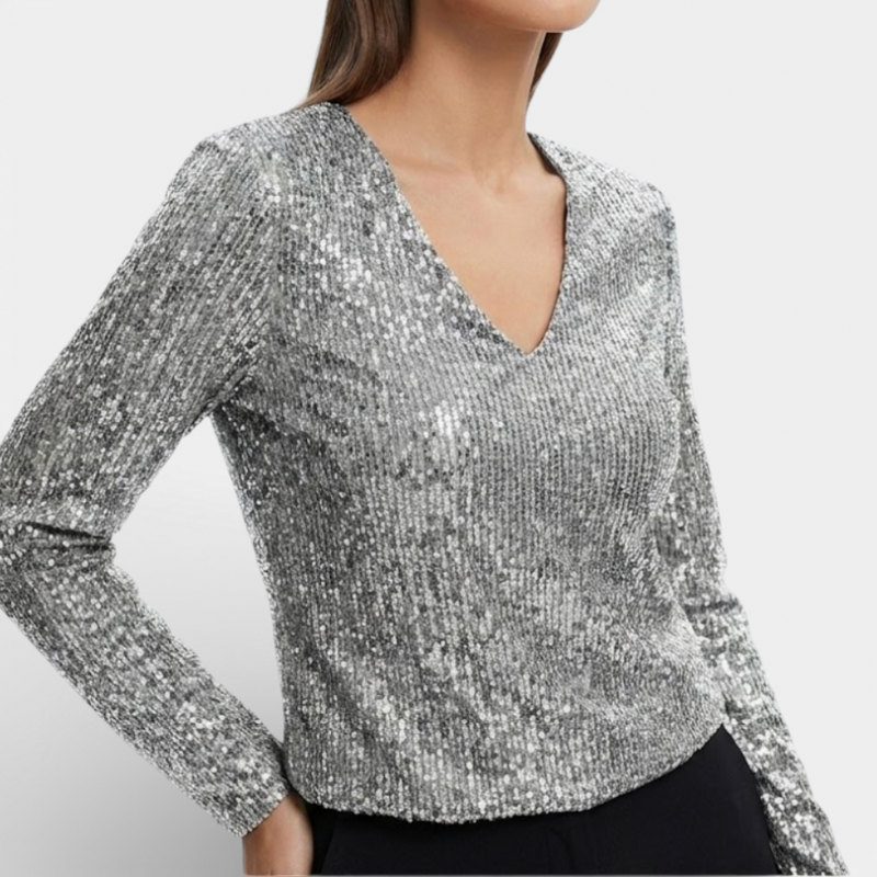 Women's Glitter Blouse With V Neck