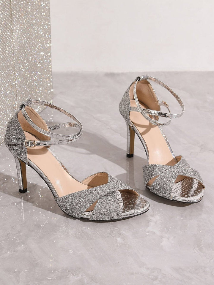 Sunny | Women's Glitter Ankle Strap Stiletto Sandal