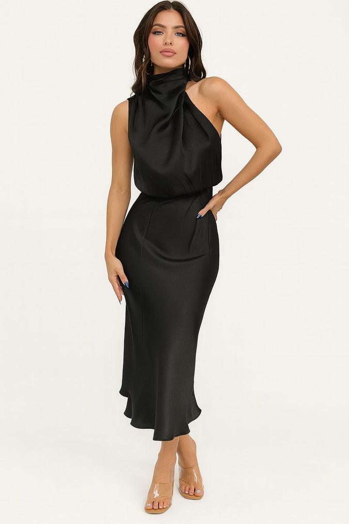 Annie | Women's Satin Halter Midi Dress