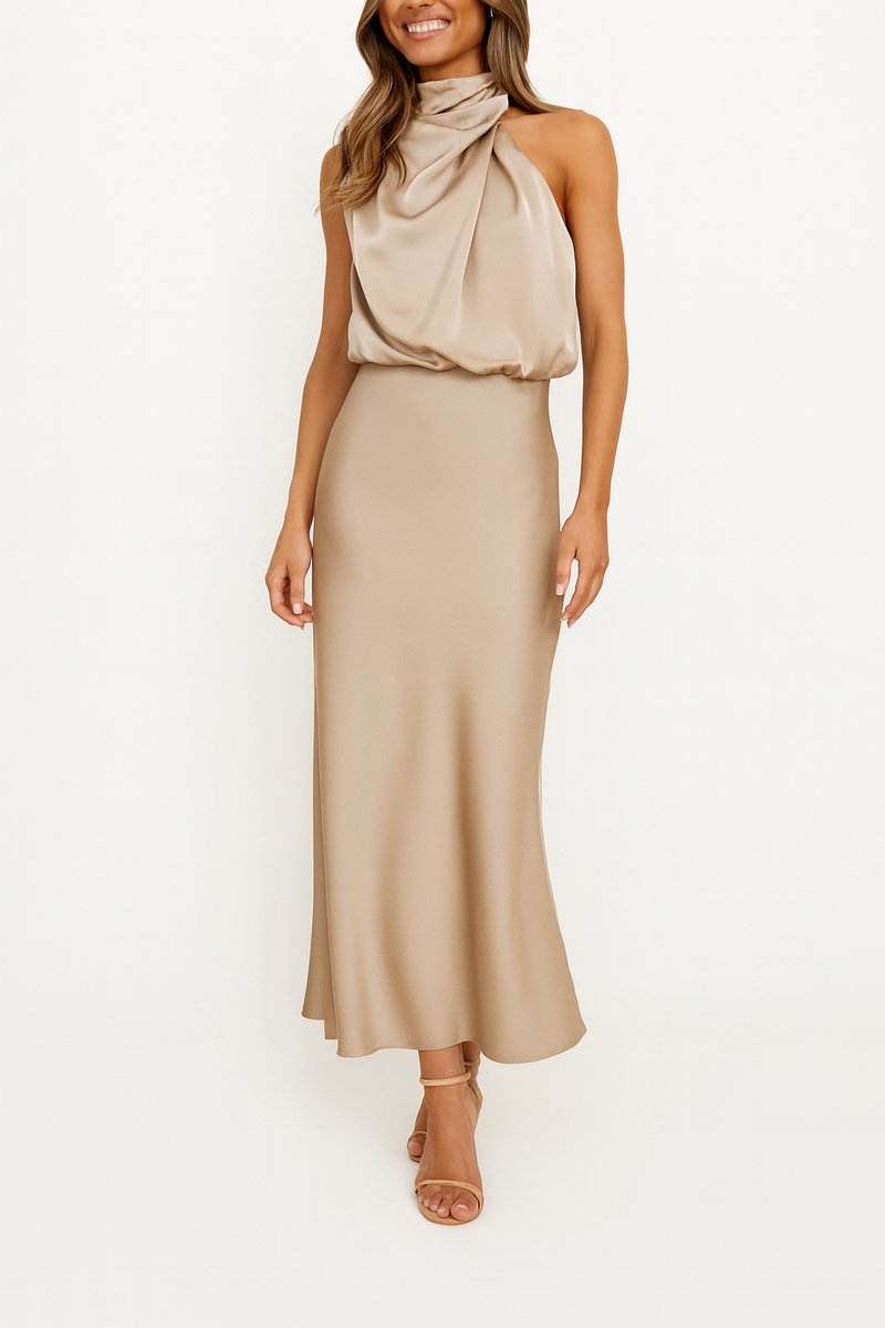 Annie | Women's Satin Halter Midi Dress