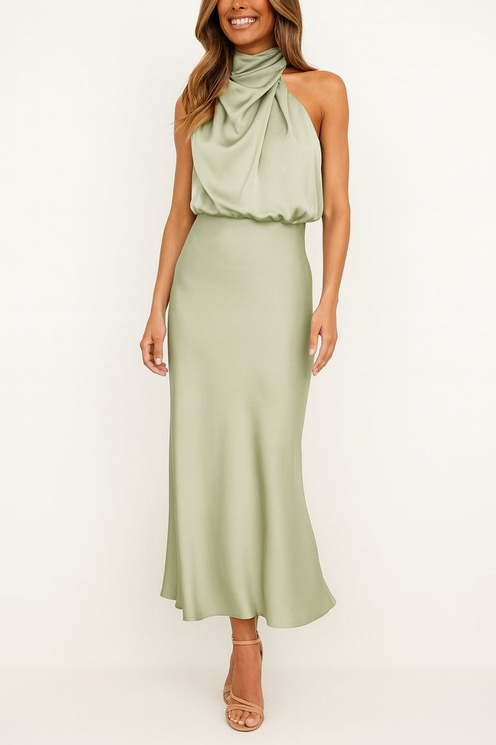 Annie | Women's Satin Halter Midi Dress