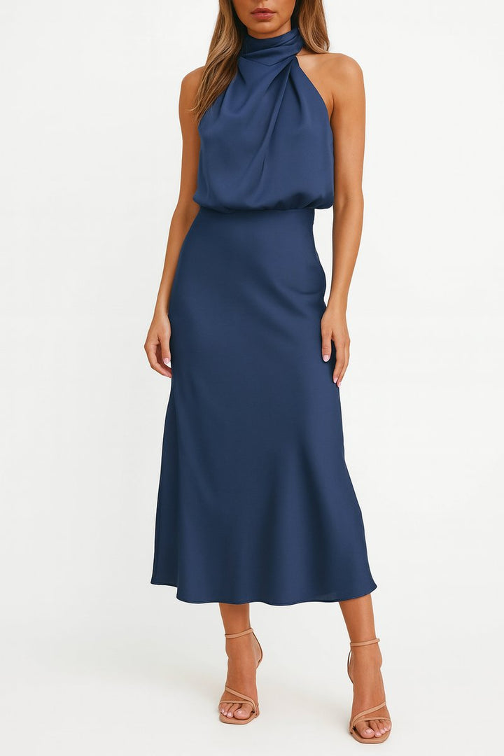 Annie | Women's Satin Halter Midi Dress