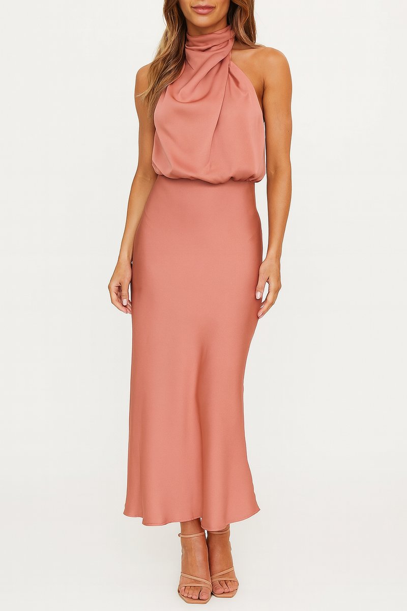 Annie | Women's Satin Halter Midi Dress