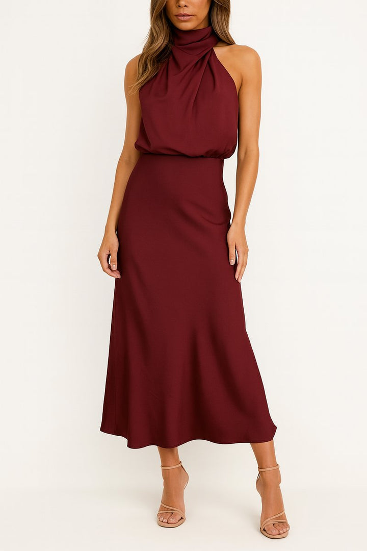 Annie | Women's Satin Halter Midi Dress