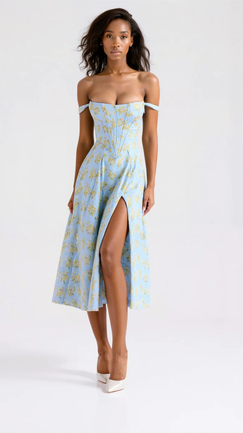 Women's Casual Fit-and-Flare Floral Midi Dress