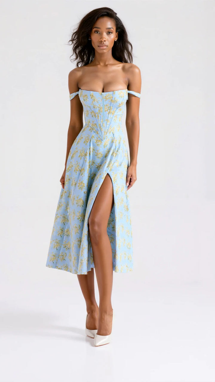 Women's Casual Fit-and-Flare Floral Midi Dress