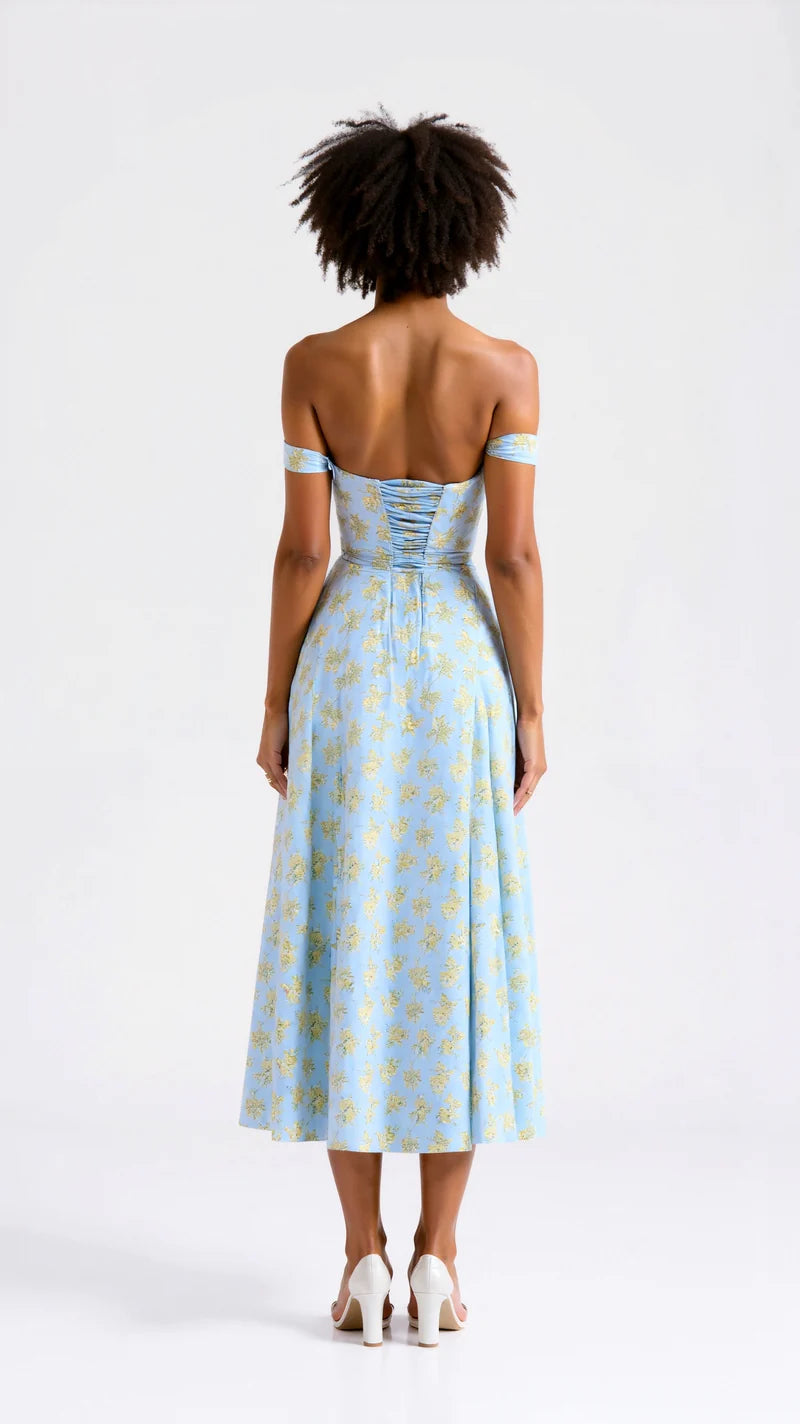 Women's Casual Fit-and-Flare Floral Midi Dress