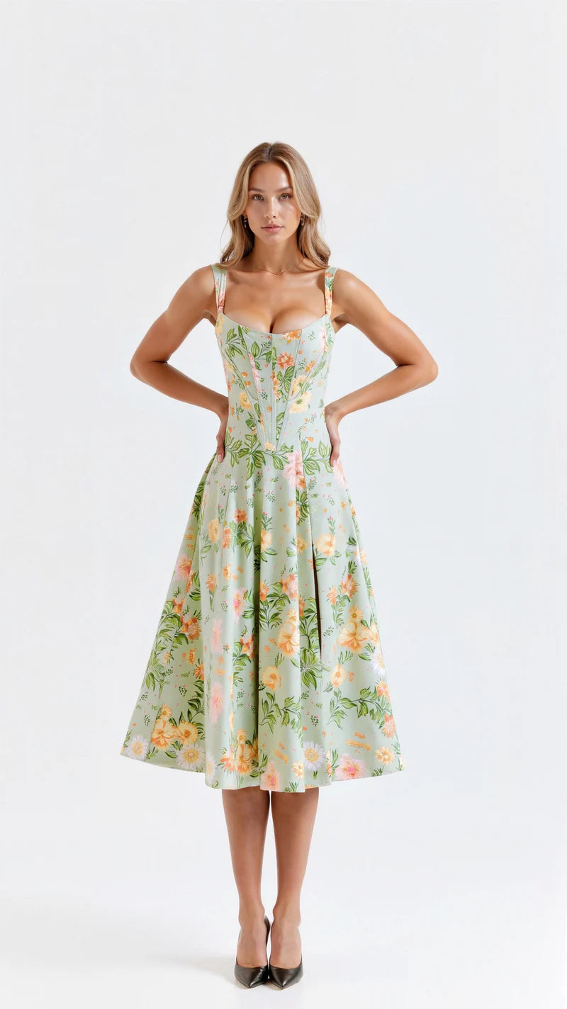 Women's Casual Fit-and-Flare Floral Midi Dress
