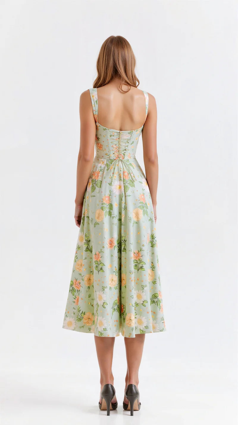 Women's Casual Fit-and-Flare Floral Midi Dress