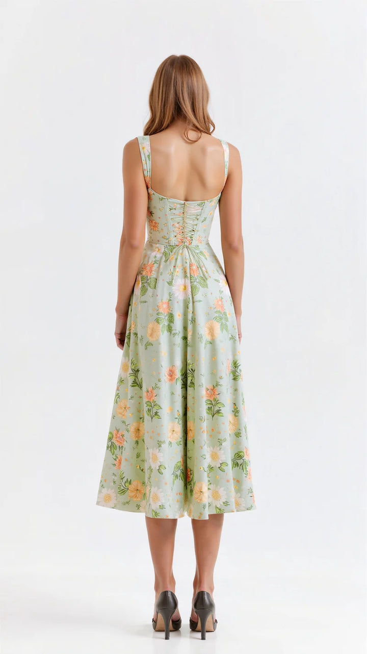 Women's Casual Fit-and-Flare Floral Midi Dress