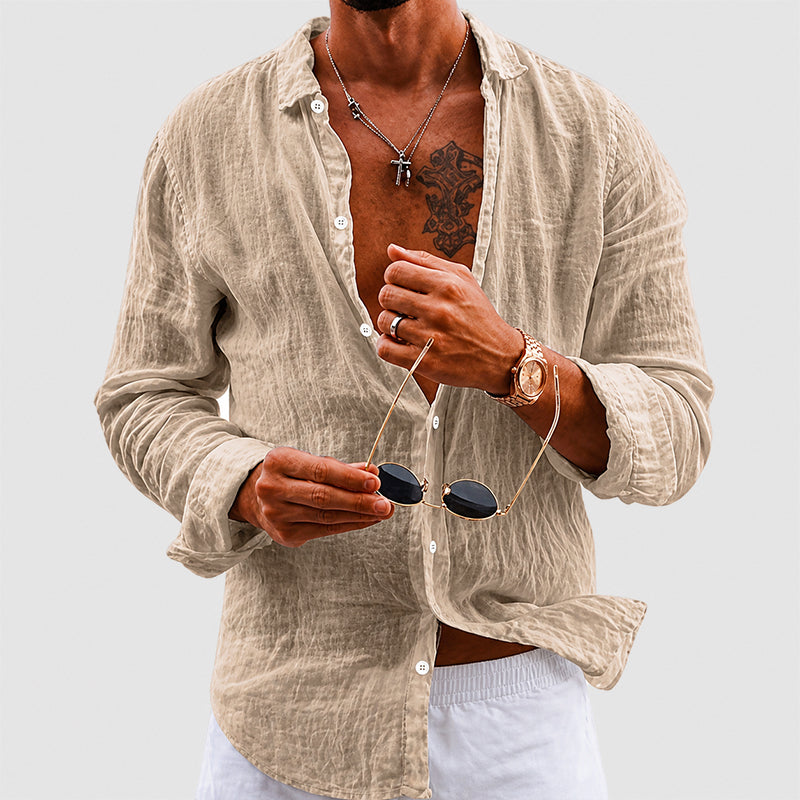 Daniel | Men's Cotton Crinkle Button Up Shirt with Roll Up Sleeves