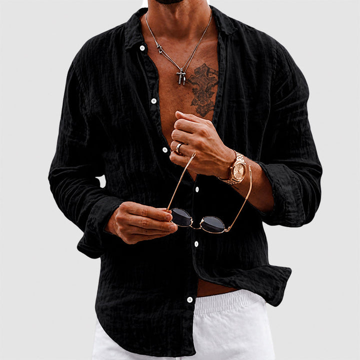 Daniel | Men's Cotton Crinkle Button Up Shirt with Roll Up Sleeves