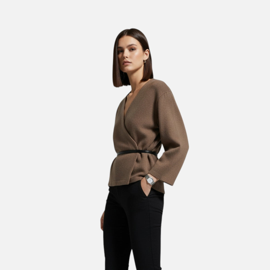 Women's Elegant Wrap Sweater With Belt