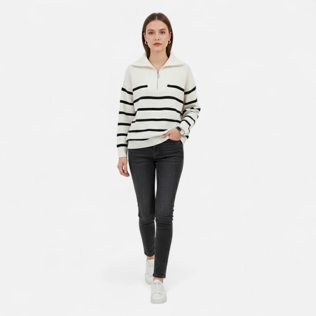 Women's Striped Half Zip Polo Sweater
