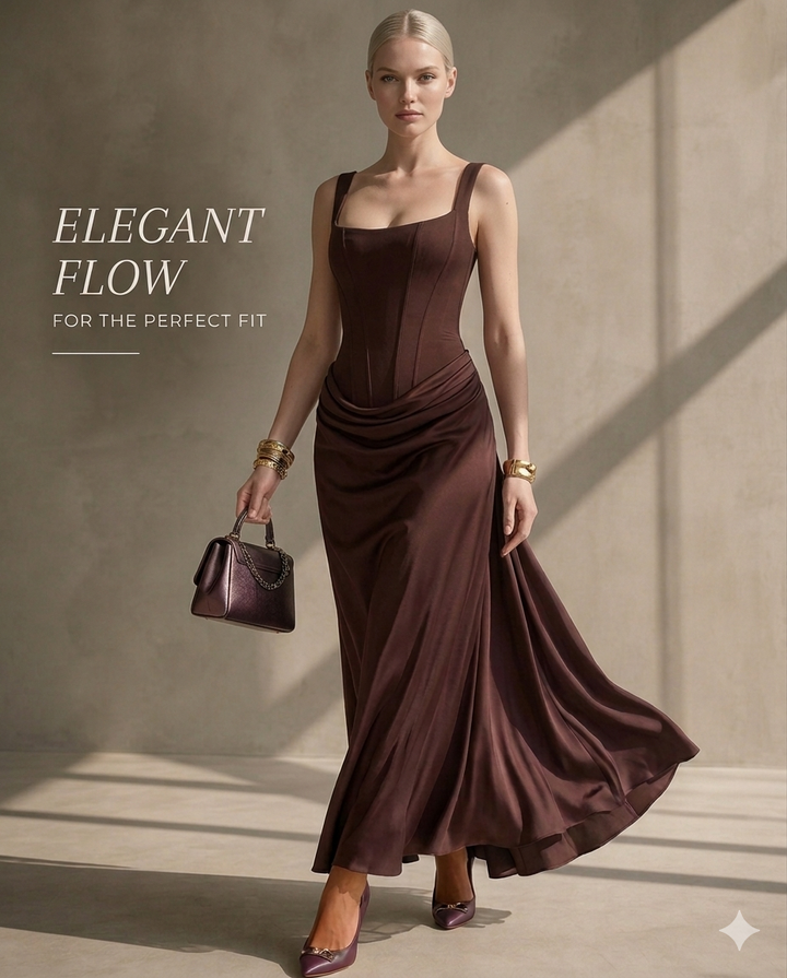 Rosalind | Women's Square Neck Draped Waist Maxi Dress