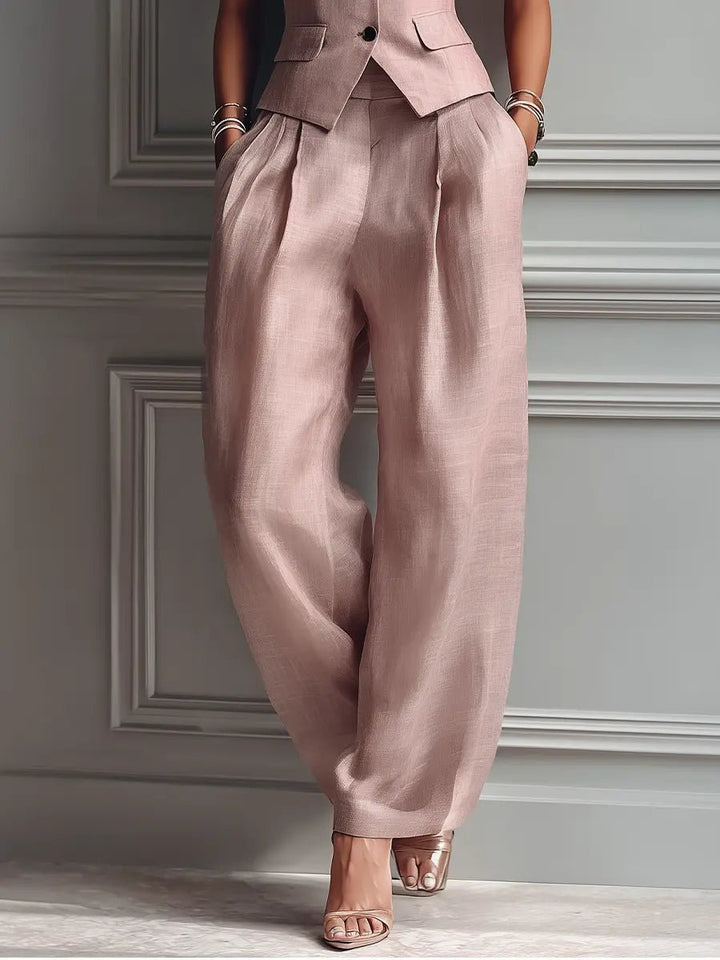 Ann | Women's Linen Waistcoat Wide Leg Pant Set