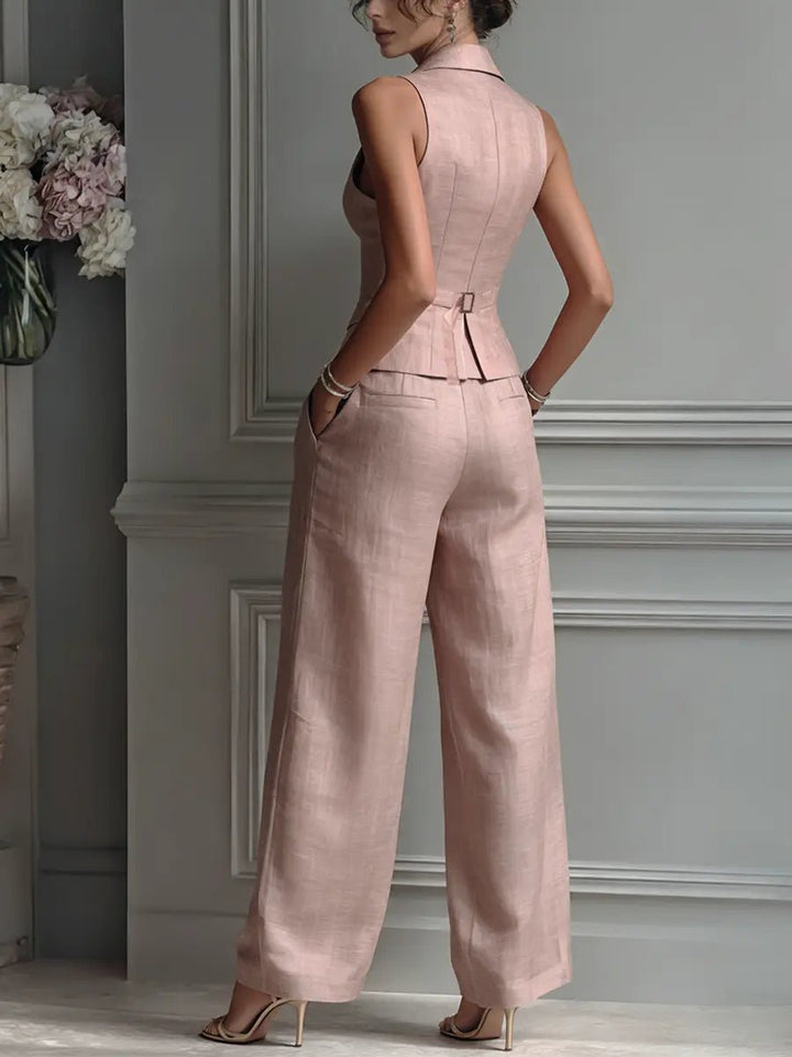 Ann | Women's Linen Waistcoat Wide Leg Pant Set
