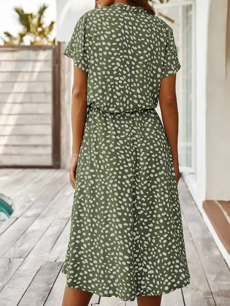 Marisolette | Women's Spotted Print Button Up Midi Dress