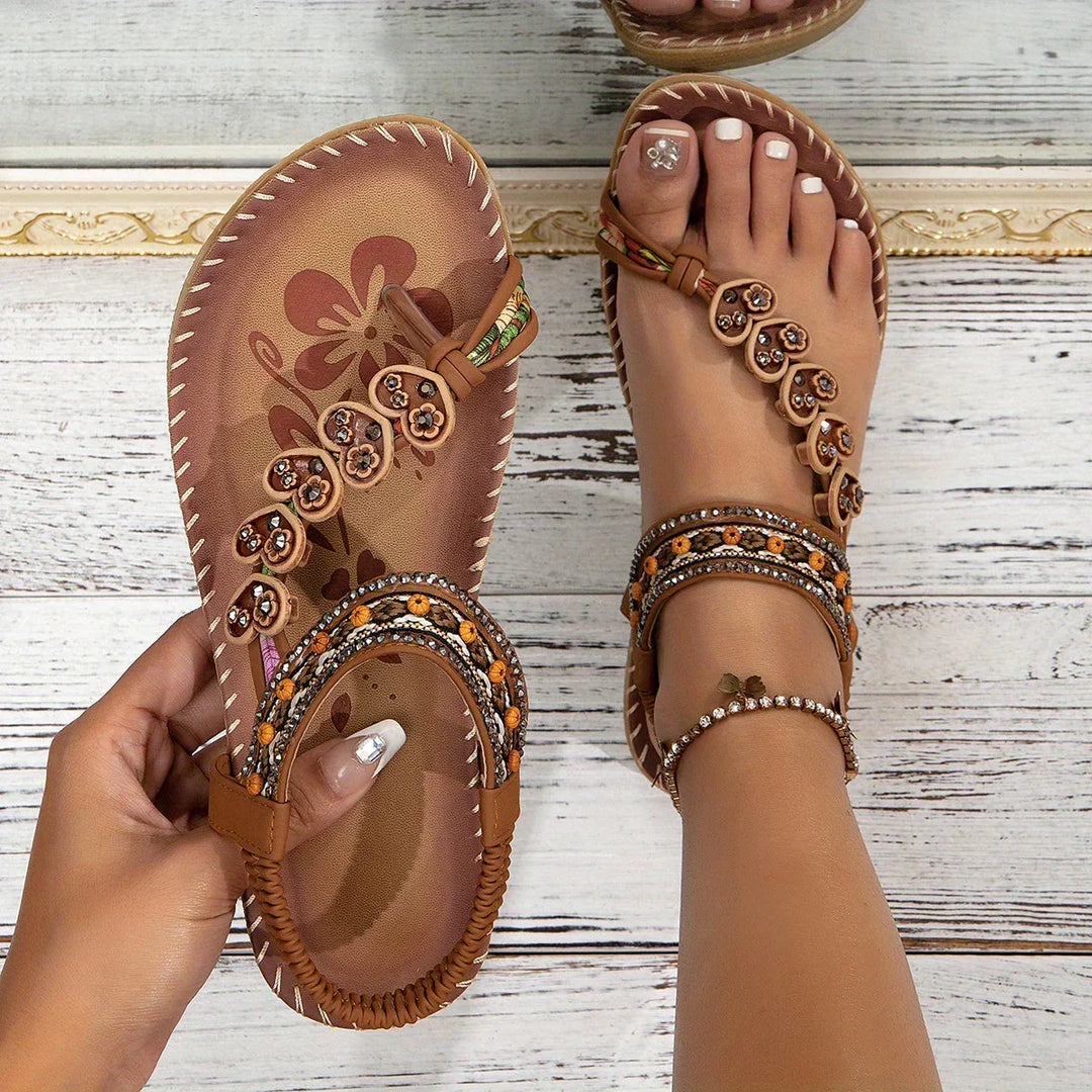 Marielle | Women's Leather Beaded Strap Bohemian Sandals