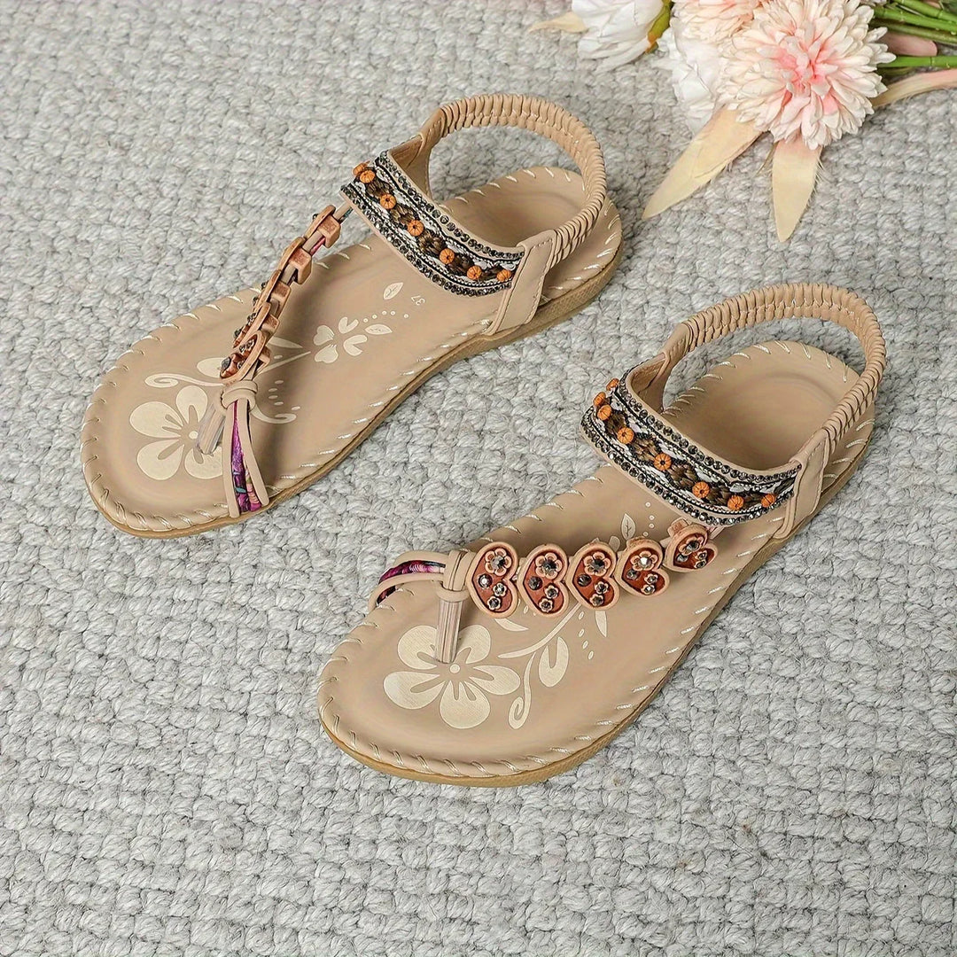 Marielle | Women's Leather Beaded Strap Bohemian Sandals