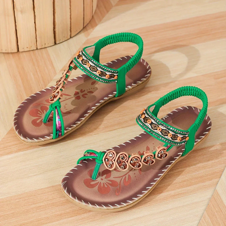Marielle | Women's Leather Beaded Strap Bohemian Sandals