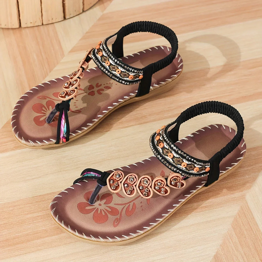 Marielle | Women's Leather Beaded Strap Bohemian Sandals